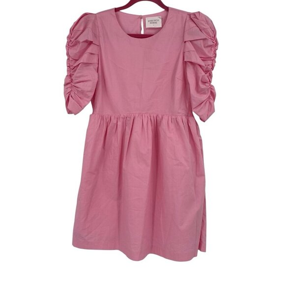 Hyacinth House Size Small Mini Dress Pink Ruched Puff Sleeve Babydoll Coquette - Picture 1 of 16